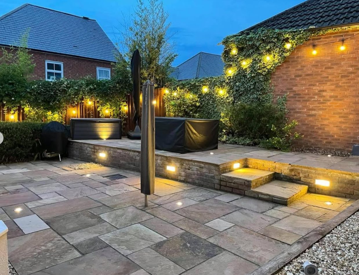 Low-level garden lights lining a path