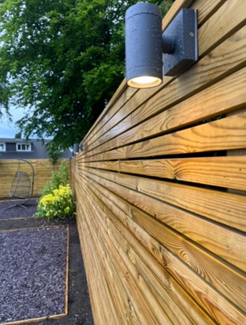 Outdoor wall lights on a house exterior